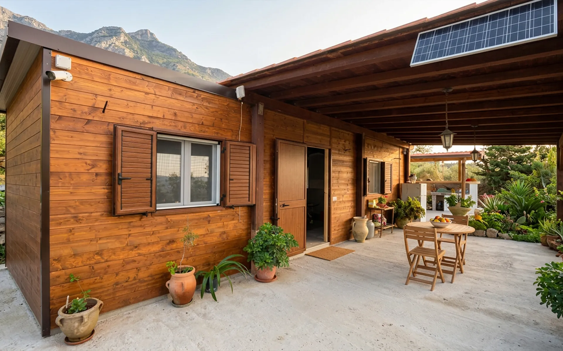 Prefabbricato con infissi in pvc bianco e persiane alluminio